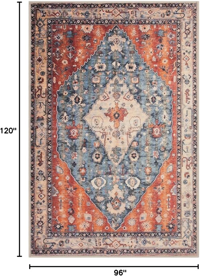 SERISSA 8x10 Washable Non Slip Boho Area Rug for Living Room | Ultra Soft Vintage Oriental Carpet Low-Pile Distressed Tribal Throw Carpet for Dining Room Bedroom Dorm Office Home Decor
