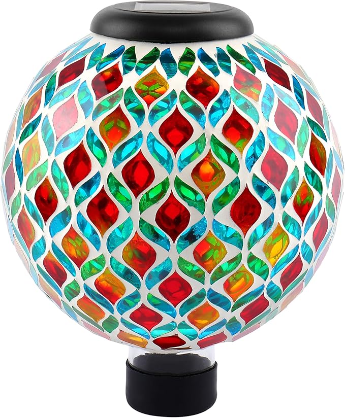 VOREEN 8" Solar Mosaic Glass Garden Ball, IP45 Waterproof Globe Yard Light, Automatic Dusk-to-Dawn Colorful Landscape Lamp for Patio Lawn Pathway Outdoor Decoration