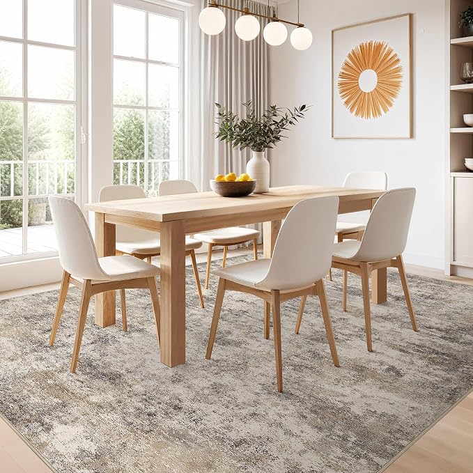 Nakagishi Boho 6x9 Area Rug Living Room Rugs Machine Washable Brown Grey | Soft, Pet & Kid Friendly, Carpet for Living Room/Bedroom/Office/Kitchen/Nursery, Daily Home Decor Stain Resistant Moroccan