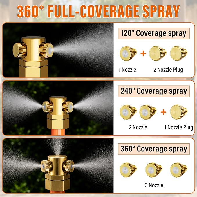 SPECILITE Misters for Outside Patio, 6.5 FT Hose Mister Cooling System, 360° Cover Outdoor Water Mist Kit with 6 Brass Nozzles and 4 Brass Plugs, for Garden, Backyard, BBQ, Pet, Chicken Coop (1 Pack)