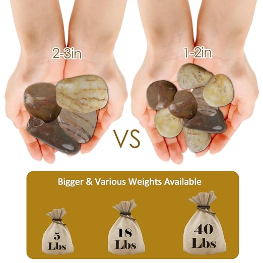 Sunnyglade 18 LBS River Rocks, 2-3 Inch Natural Pebbles for Indoor Plants, High Polished Decorative Stones Vase Filler Fish Tank Aquariums Landscaping Garden Outdoor and Indoor DIY (18, Pounds)