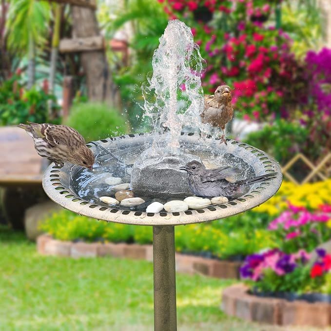 Saillong Bird Bath Water Fountain with Electric Pump, Granite Air Pump Rock for Bird, Rock Waterfall Fountain, Feeder, Aquariums, Fish Tank(Gray)