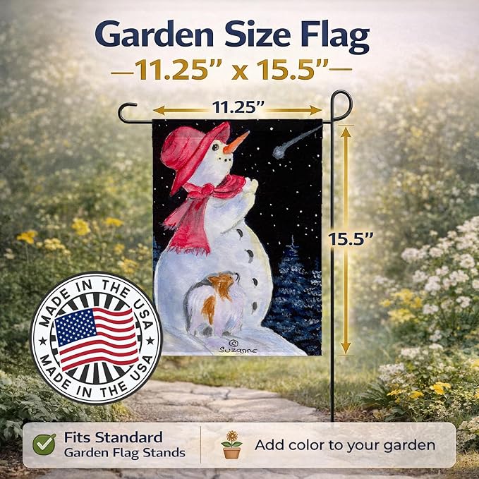 Caroline's Treasures SS8793GF Snowman with Papillon Garden Flag Mailbox Flag Decorative Yard Flag Banner Outside Patio Artwork Yard Flower Beds, Garden Size, Multicolor