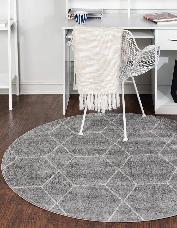 Unique Loom Trellis Frieze Collection Area Rug - Geometric (3' Round, Light Gray/ Ivory)