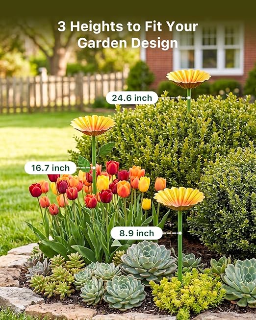 6 Pack Waterer Stations for Bees Butterfly Hummingbird Pollinators Outside Feeders, Flower Shaped Cups for Garden Yard Balcony Planters Decorative, Stand Metal Colorful Bath Pots with Anti-Rust Design