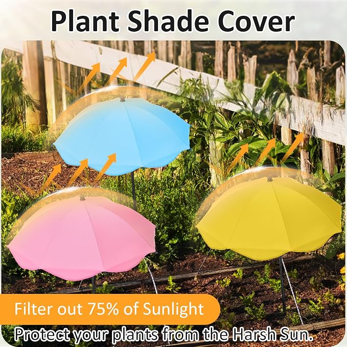 3pcs 26 Inch Plant Umbrellas for Outdoor Plants Garden Umbrella Shade for Potted Plant, Garden Bed Flower Pot Provide Shade to ‌defend Blazing Sun (Pink,Blue,Yellow)