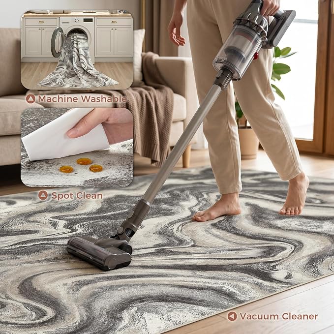 DMOYEST 8x10 Area Rug for Living Room Washable Abstract Indoor Carpet | Neutral Modern Low Pile Rugs Kid & Pet Friendly Large Soft Thin Carpet for Bedroom Dining Room and Office - Ash Grey