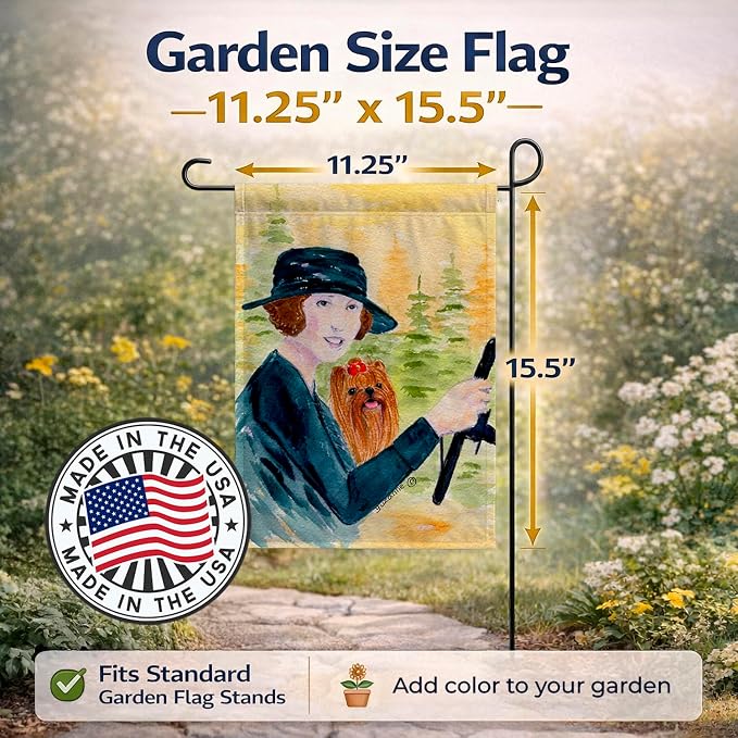 Caroline's Treasures SS8550GF Lady driving with her Yorkie Garden Flag Mailbox Flag Decorative Yard Flag Banner Outside Patio Artwork Yard Flower Beds, Garden Size, Multicolor