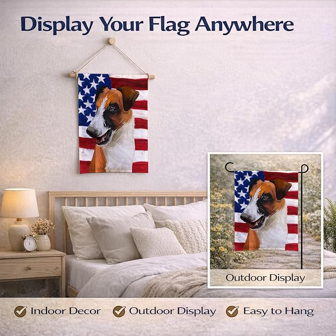 Caroline's Treasures CK6528GF Fox Terrier Smooth Dog American Flag Garden Flag Mailbox Flag Decorative Yard Flag Banner Outside Patio Artwork Yard Flower Beds, Garden Size, Multicolor