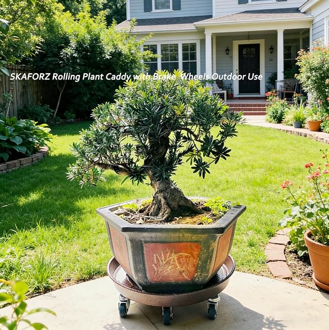 Rolling Planter Caddy(470lbs Capacity), Heavy Duty Metal Plant Stand with Brake Wheels Plant Dolly Mover Plant Pot Tray Saucer for Indoor Outdoor 18inches Copper