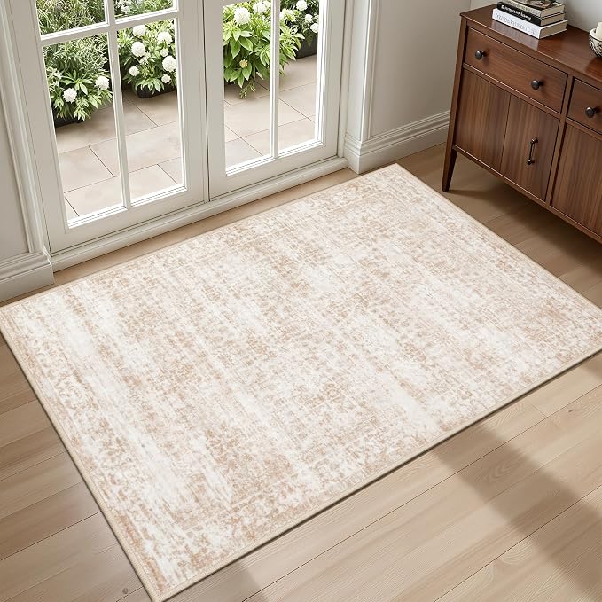 2x3 Area Rugs Living Room: Washable Rug for Bedroom Beige Brown | Boho No Slip Stain Resistant Rug Soft Indoor Decor Floor Floral 2x3 Area Rugs for Dining Room, Nursery, Hallway, Home Office