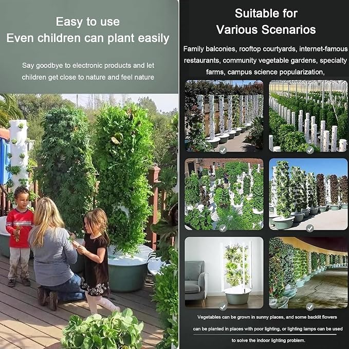 Vertical Hydroponic Grow Tower Aeroponic Tower for Fruits and Vegetables,Hydroponics Growing Kits,for Your Home Gardening System,9Layer-Withlight