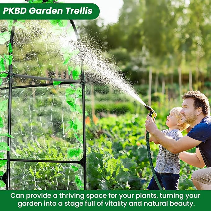 PKBD Tall Garden Arch Trellis for Climbing Plants Outdoor, 7 ft Tall Polyethylene-Coated Stainless Steel Garden Arch for Climbing Vine Vegetable/Fruit/Flower, Cucumber Trellis for Raised Bed, Black