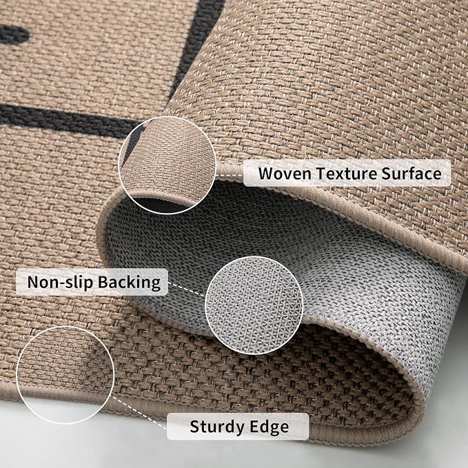 Tangsoo Modern Easy Jute Rug 5x7 Large Washable Area Rugs for Dining Room Table,Non-Slip Thin Stripe Indoor Outdoor Rug,Farmhouse Natural Throw Mat for Living Room Office Backyard Patio Bedroom