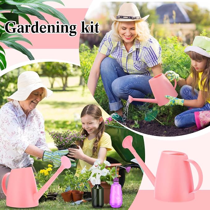 Reallnaive 1/2 Gallon Long Spout Watering Can Set for Indoor & Outdoor Plants – Includes Spray Bottle, Squeeze Bottle, Watering Globes & Soil Moisture Meter for Garden & House Plants(Pink)