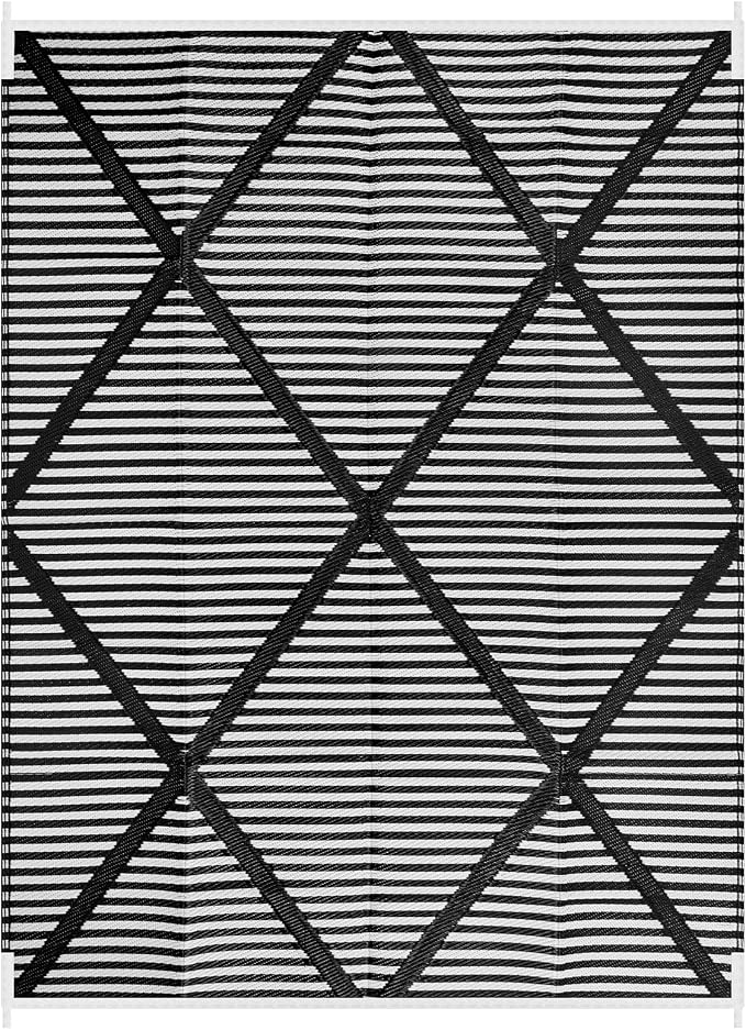 Lahome 9x12 Outdoor Rug Waterproof, Plastic Straw Reversible Outdoor Patio Rug, Modern Portable Outside Camping Mats for Balcony Tent Deck Backyard, Black 9'x12'