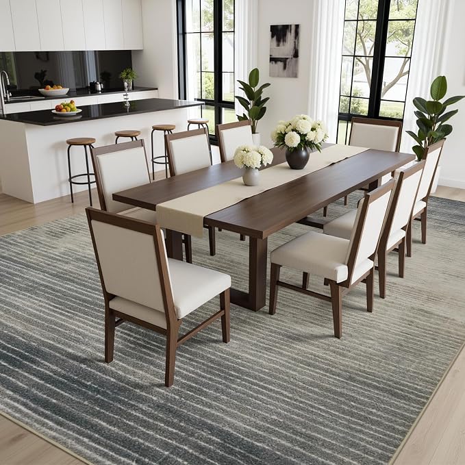 Joydeco 8x10 Area Rugs for Living Room, Washable Modern Abstract Non Slip Soft Rug, Low Pile Carpet for Bedroom, Dining Room, Home Office, Pet & Child Friendly, Beige & White & Dark Gray