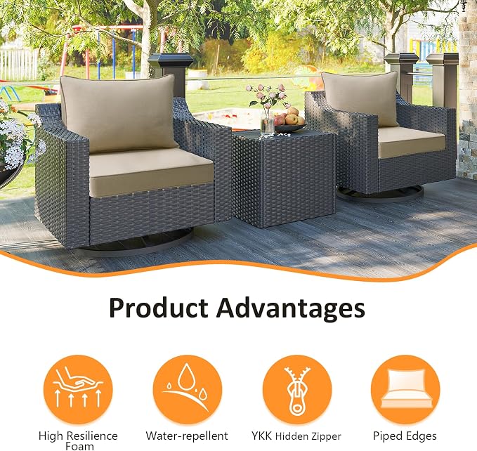 Unimatta Outdoor Patio Chair Cushions Set, 24" x 24", Set of 2, Water-Repellent, Fade Resistant, Deep Seat Bottom and Back Cushion for Backyard, Couch, Sofa and Patio Furniture, Tan