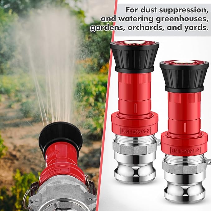 MorningRo 2 Fire Hose Nozzles Npsh/Npt Heavy-duty Industrial hose jet nozzle Thermoplastic Equipment Spray Fog with Aluminum Female and Male Aluminum Camlock Fitting for garden pool(2 Inches)
