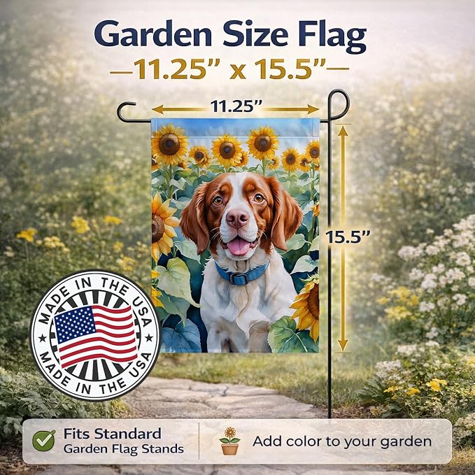 Caroline's Treasures DAC6040GF Brittany Spaniel in Sunflowers Garden Flag Mailbox Flag Decorative Yard Flag Banner Outside Patio Artwork Yard Flower Beds, Garden Size, Multicolor