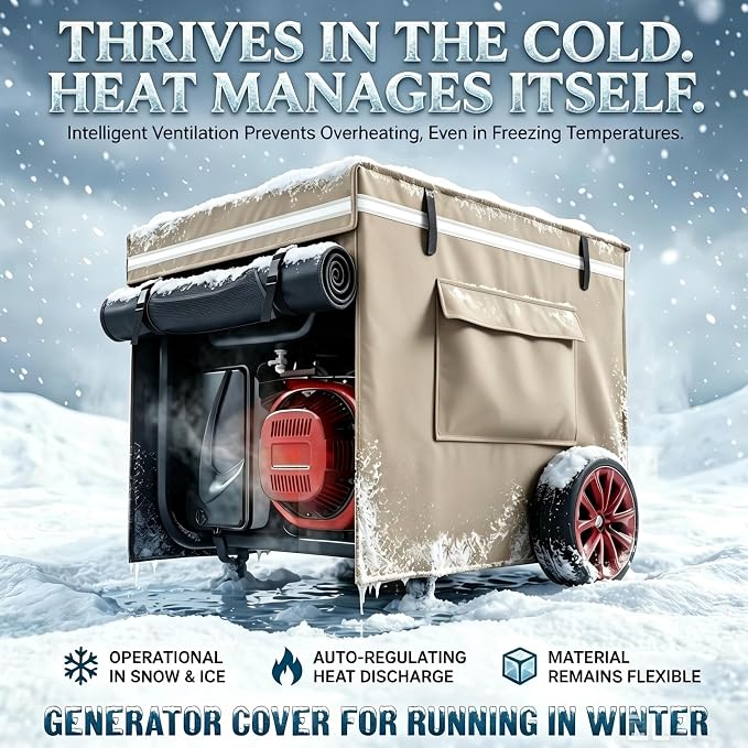 2025 Upgrade, Generator Covers While Running, 900D+210D Double Layer Production, Heavy Duty Dustproof and Waterproof Generator Covers, for 5000W-10000W Frame Generators, khaki, with Storage Bag