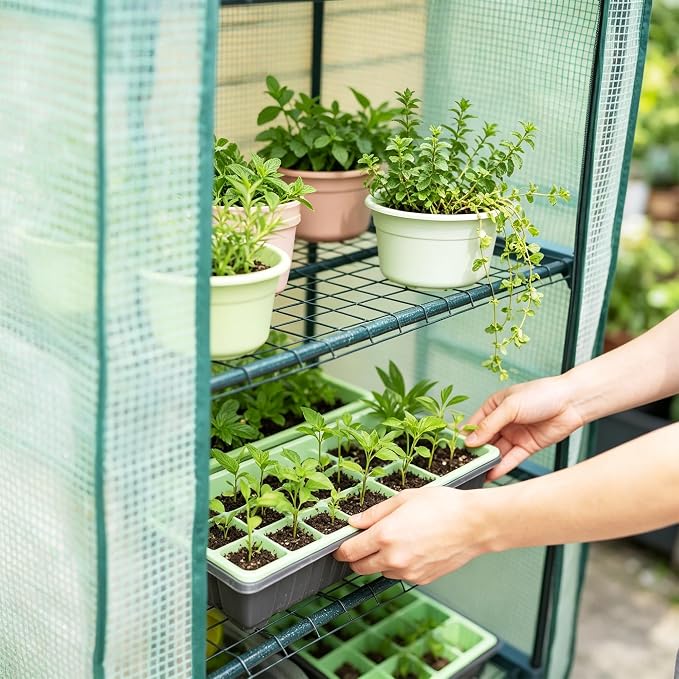 Worth Garden 5 Tier Mini Greenhouse - 75'' H x 27'' L x 19'' W - Sturdy Portable Gardening Shelves with Durable PE Cover w/ Roll-Up Zipper Door- Small Green House Indoor & Outdoor for Plants Flowers