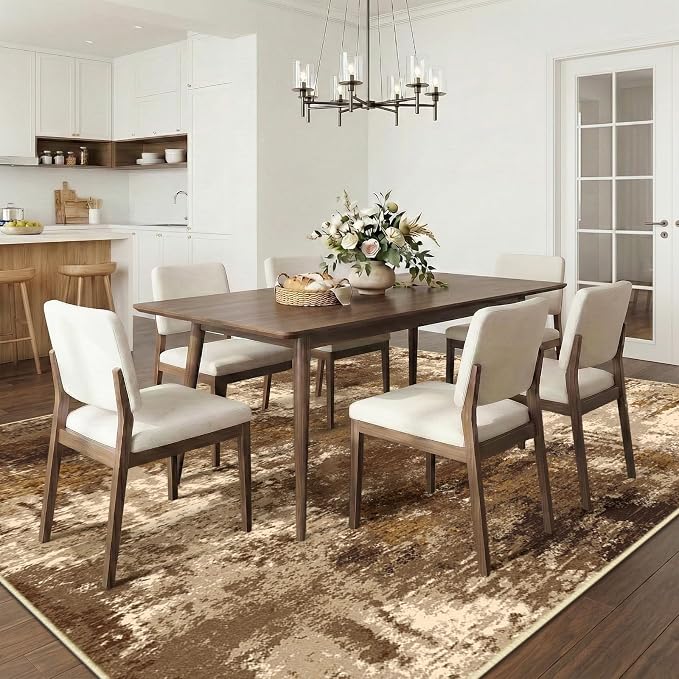 RELEANY Washable 9'x12' Abstract Area Rug for Living Room Brown Tan | Carpet for Bedroom, Kitchen, Office, Hallway and Entryway, Printed Pattern, Non‑Slip, Soft, Stain‑Resistant, Easy to Clean
