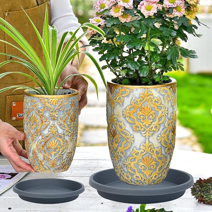 NIMYAU Plastic Plant Saucers for Garden 12 Inch 5 Pack Reusable Drip Trays for Outdoor Flower Pots