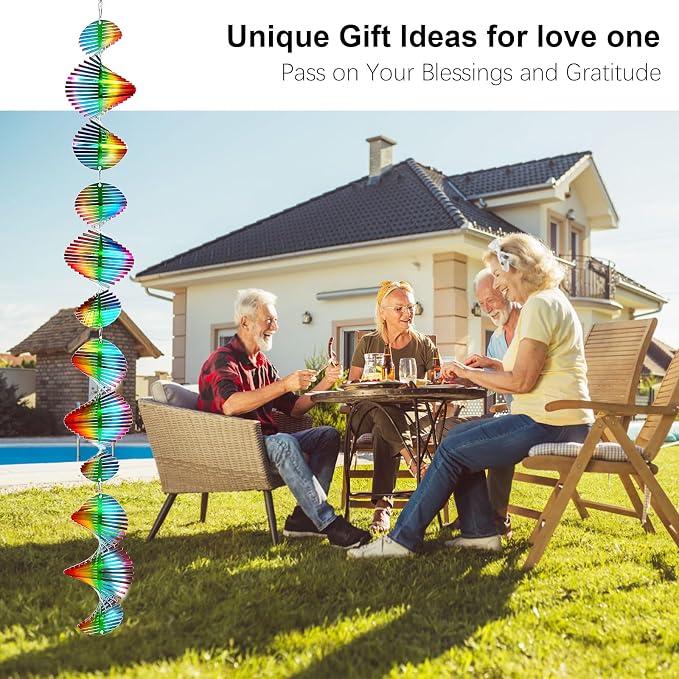 Aoedelyart Rainbow Wave Wind Spinners Outdoor Hanging Decor Wind Sculpture,7In Stainless Steel Bird Scare Devices Reflective Wind Spinner,Bird Deterrents for Outside,Yard Garden Ornaments Gifts(4Pack)