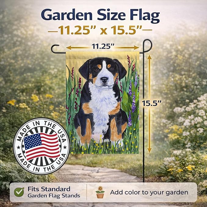 Caroline's Treasures SS8217GF Greater Swiss Mountain Dog Garden Flag Mailbox Flag Decorative Yard Flag Banner Outside Patio Artwork Yard Flower Beds, Garden Size, Multicolor