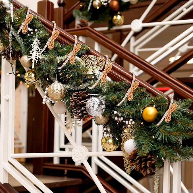 Zhengmy 16 Pcs 20 Inches Christmas Garland Ties Christmas Decorative Twist Ties for Banister Reusable and Flexible Twist for Xmas Home Decorations Holiday Craft Wrapping (Gold Silver White)