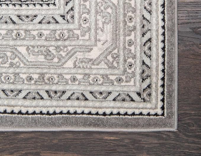 Unique Loom Williamsburg Collection Traditional Border with Dotted Center Area Rug, Rectangular 4' 1" x 6' 1", Gray/Beige