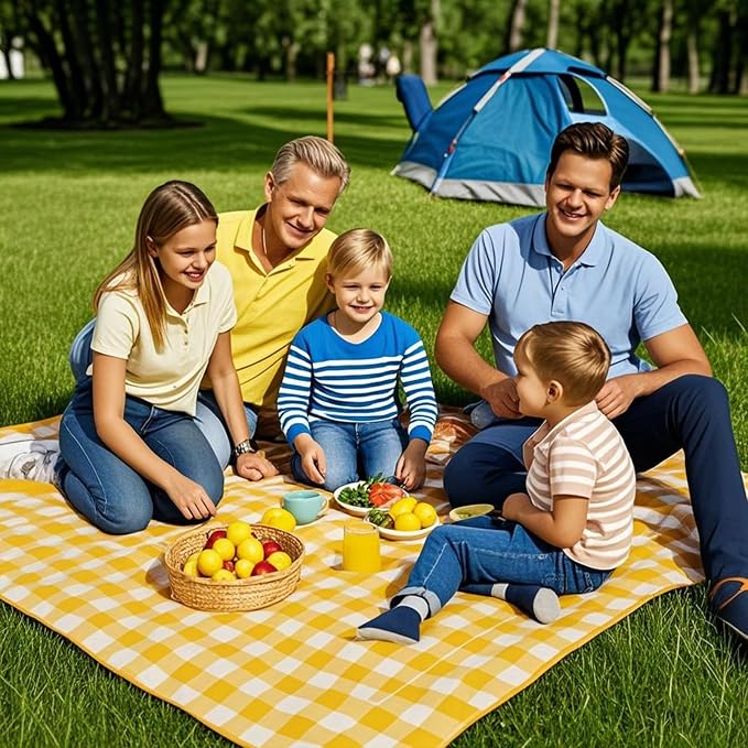 Coldcool Outdoor Picnic Blanket, Extra Large Beach Blanket, Waterproof Sand Proof Foldable Portable Picnic Mat for Outdoor Camping Hiking Travel Grass Music Festival Lawn Mats, 80" x 60", Yellow