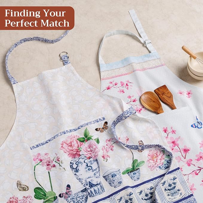 Maison d' Hermine Aprons for women with Pocket 100% Cotton (27.50"x31.50") | Adjustable Neck Strap & long ties Apron Men Chef Wedding Cooking Gardening Server Maid