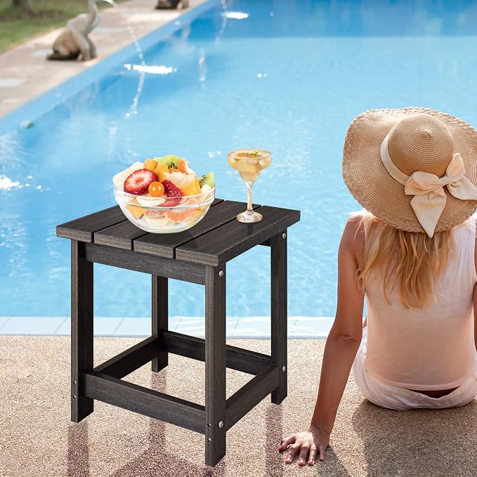 LZRS Patio Side Table, Heavy Duty HDPE Outdoor End Table with Wood Texture, Weatherproof Composite Table for Adirondack Chairs, Deck, Pool, Indoor/Outdoor, No Peeling or Cracking(Brown Mixture)