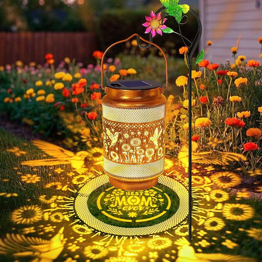Gifts for Mom, Solar Lanterns Outdoor, Mother Birthday Gift from Daughter Son, Metal Solar Hanging Hummingbird Lights with Shepherd Hook for Outside Garden Yard Patio Pathway