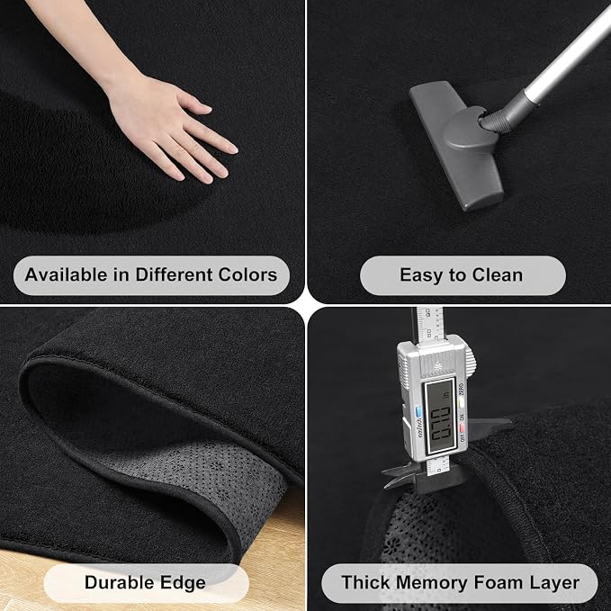 Amearea Large Area Rugs for Bedroom Living Room, 6x9 Black Memory Foam Rug | Thickened Fluffy Indoor Washable Rugs Non Slip Minimalist Carpet for Boys Girls Dorm Nursery Room Decor