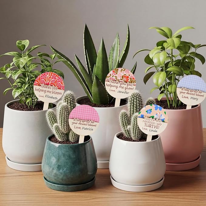 Fumete 24 Pcs Teacher Appreciation Gifts Wooden Teachers Plant Stakes Labels Thank You Gift Card Holder Bulk Decorative Plant Tags Sign Thank You Gifts for Teacher's Day Garden Supplies