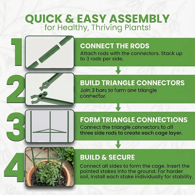 K-Brands Tomato Cage - Tomatoes Plant Stakes Support Cages Trellis for Garden and Pots (3 Pack - Extra Tall Upto 68 inches)