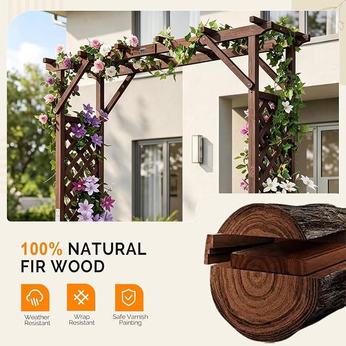 VINGLI Wooden Garden Arbor with Planter, Wedding Arch for Ceremony, Wood Garden Arbour Trellis for Plant Climbing, Pergola for Garden Backyard, Lawn, Outdoor (Dark Brown)