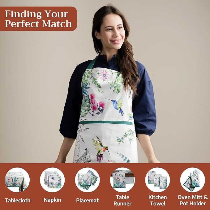 Maison d' Hermine Aprons for women with Pocket 100% Cotton (27.50"x31.50") | Adjustable Neck Strap & long ties Apron Men Chef Wedding Cooking Gardening Server Maid