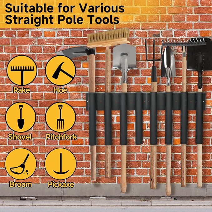 mopam Shovel Holder for Truck Landscape Hand Tool Rack with 8 Holes in 2 Groups Heavy Duty Trailer Tool Rack Truck Bed Tool Box Mount Garden Tool Organizer for Rakes Snow Shovels Hoes