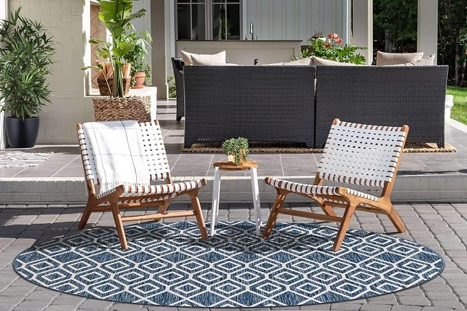Jill Zarin Outdoor Collection Area Rug - Turks and Caicos (4' Round Blue/Ivory)