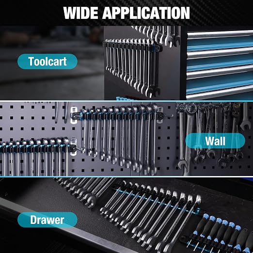 DURATECH Magnetic Screwdriver Organizer and Wrench Organizer, Screwdriver and Wrench Holder, Aluminum Tool Organizer Rail with 36 Slots for Toolbox Drawer and Tool Organization(3PCS)