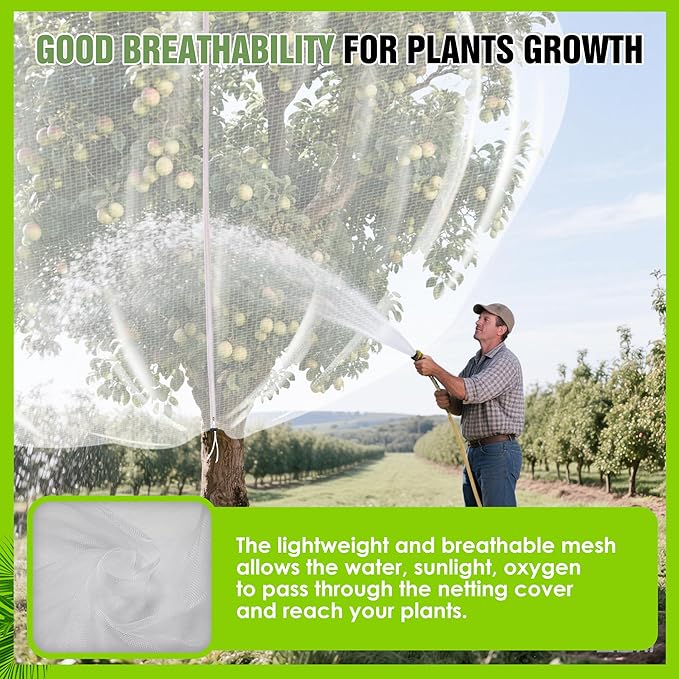 10 X 14FT Large Fruit Tree Netting for Protecting Fruit from Squirrels Birds Bug Pests, Tree Net for Fruit Trees with Zipper and Drawstring Bird Netting Covers for Blueberry Cherry Peach Apple Bushes