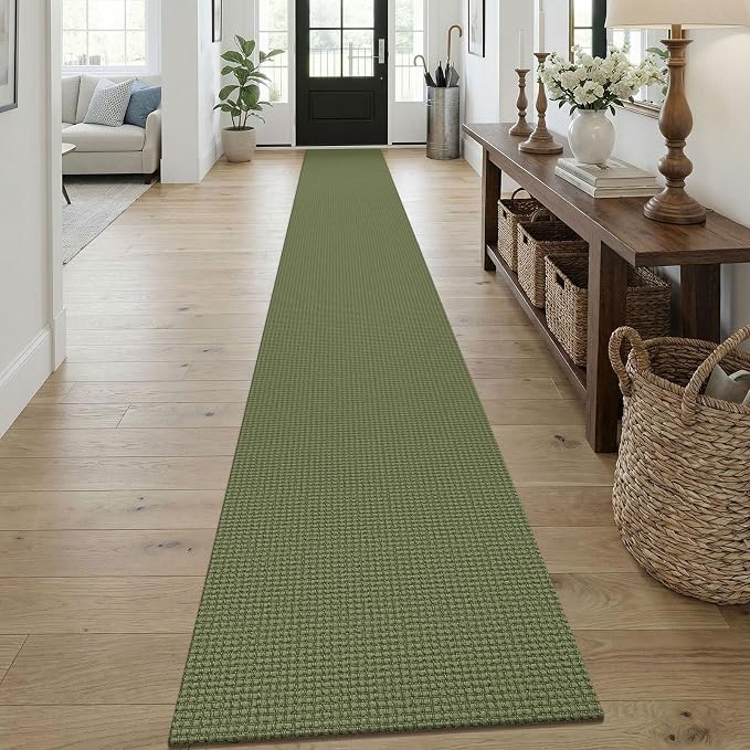 KOZYFLY Braided 2x18 Runners Rugs for Hallway, Extra Long Washable Runner Rug, Woven Non Slip Kitchen Runner, Cotton Entryway Rug, Floor Carpet for Entry, Aisle, Hall, Olive Green/Earthy Green