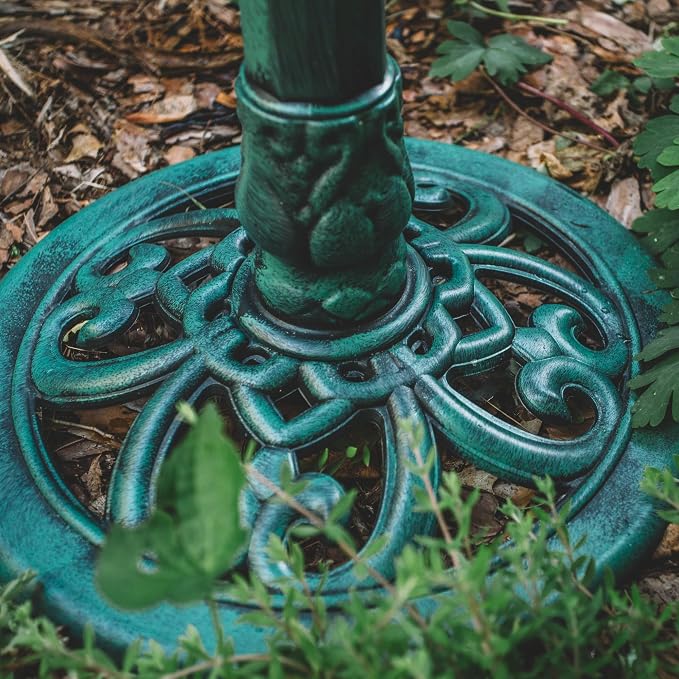 Backyard Expressions Outdoor Garden Bird Bath - Green - Weather Resistant Polyresin - 27 Inch
