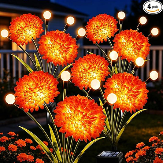 VOOKRY Solar Flowers Outdoor Waterproof, 4 Pack Garden Lights with Swaying Firefly Lights, Flower Light Garden Decor for Yard Patio Pathway Lawn Grave, Gardening Gifts for Women Mother's Day