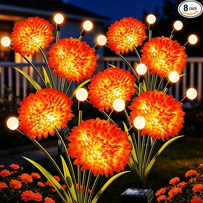 VOOKRY Solar Flowers Outdoor Waterproof, 8 Pack Garden Lights with Swaying Firefly Lights, Flower Light Garden Decor for Yard Patio Pathway Lawn Grave, Gardening Gifts for Women Mother's Day
