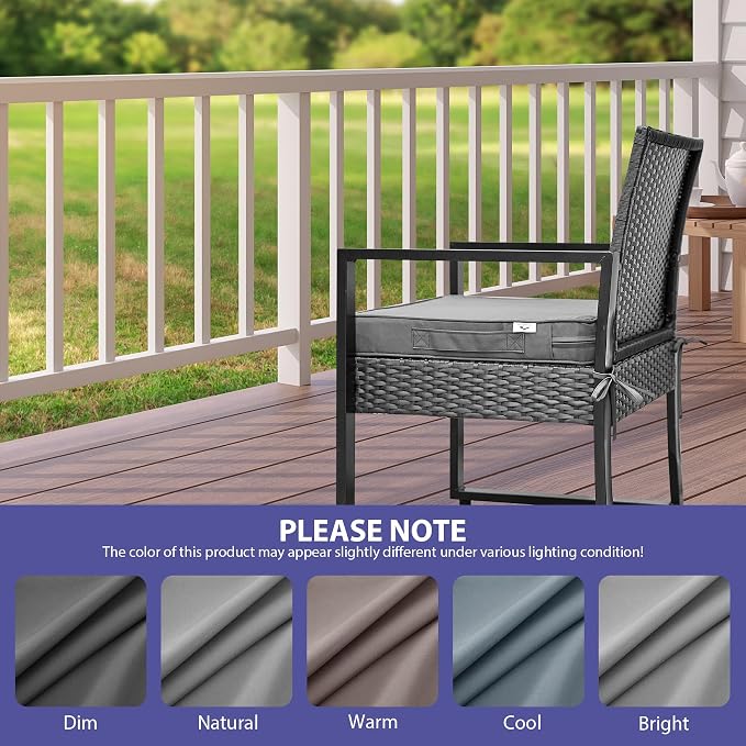 IPYNBAP Outdoor Chair Cushions Set of 4 -Waterproof Outdoor Seat Cushions for Patio Furniture, Patio Chair Cushion with Handle and Ties, Square Out Door Chair Pads,17" x 16" x 2", Grey